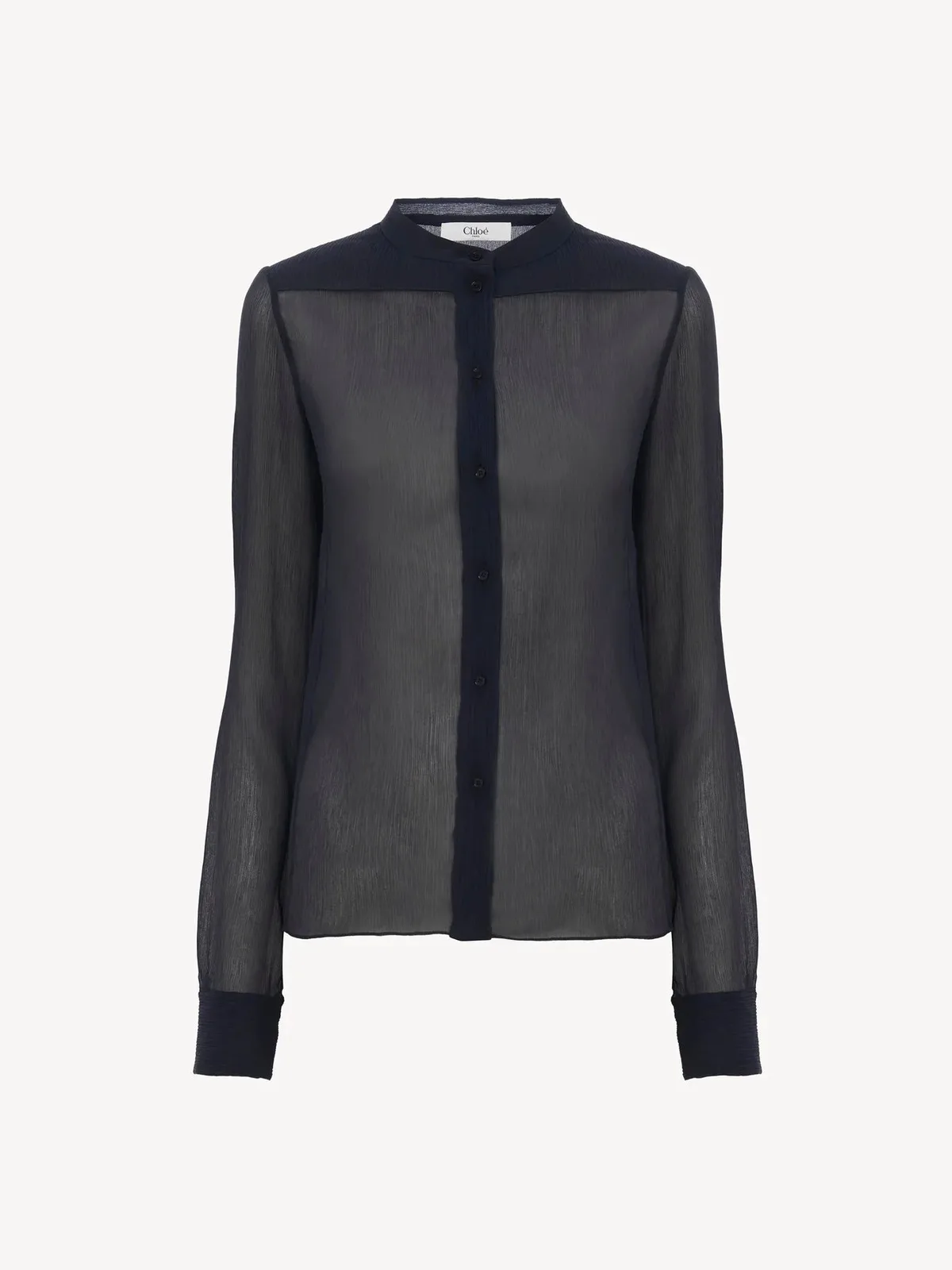 Kragenlose Bluse aus Seiden Crêpon
