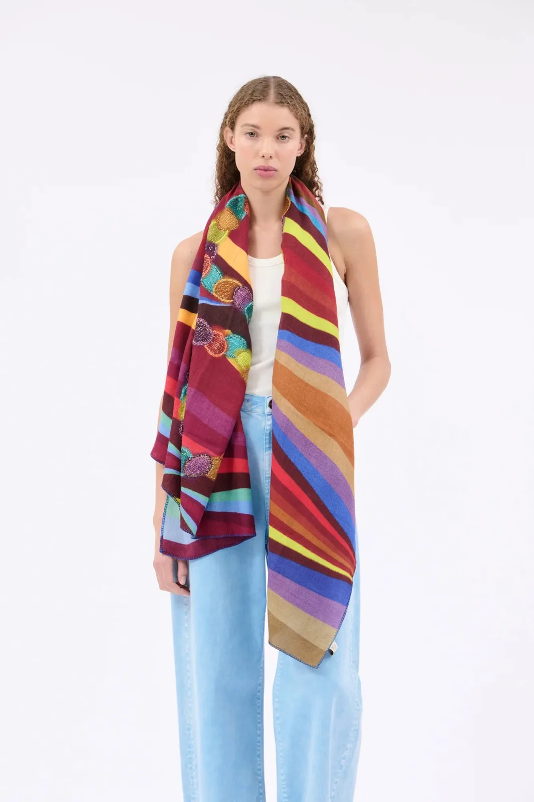 ODEEH Embroidered Rainbow Schal bordeaux