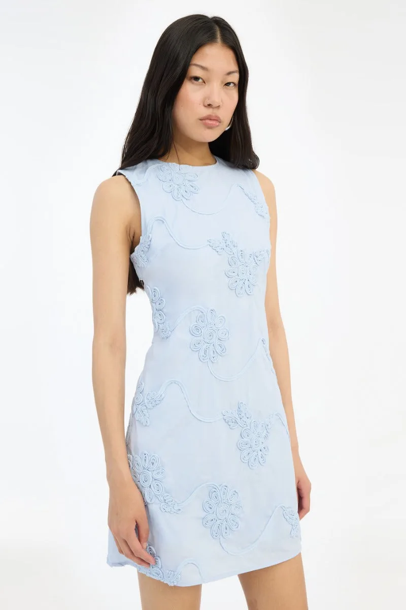 Flower Mini Flared Dress light blue