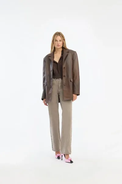 ROTATE Oversized Leather Blazer dark brown