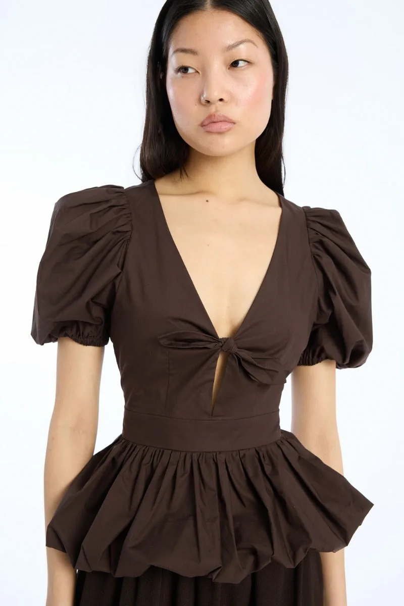 Puff Sleeve Bubble Top dark brown