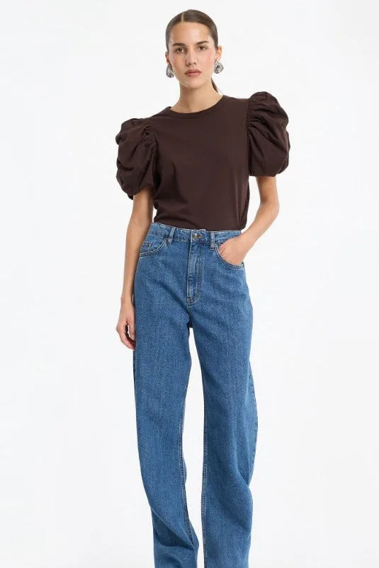 Puff Sleeve T-shirt brown