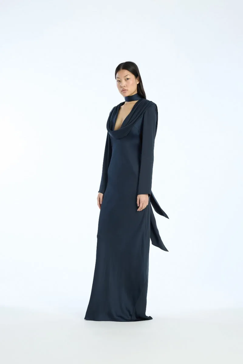 Satin Maxikleid dark blue