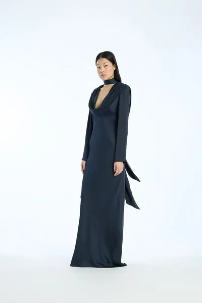 ROTATE Satin Maxikleid dark blue