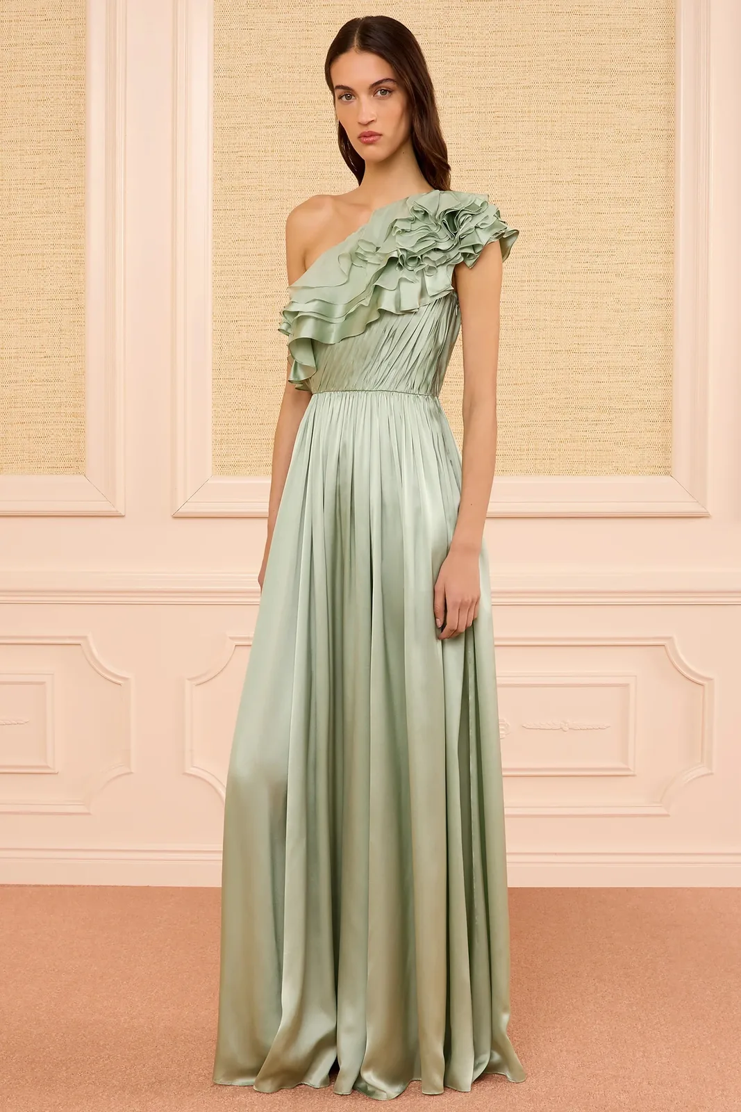 Avalina Ruffled Silk Dress celadon