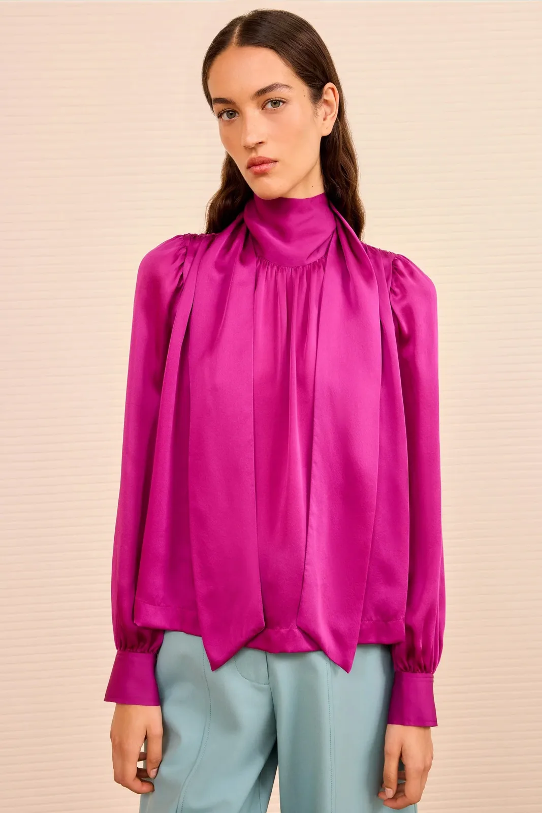 Ornament Tie Neck Blouse mulberry
