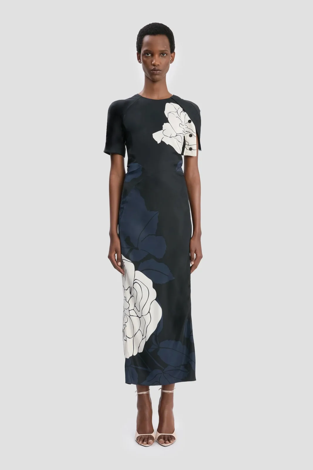 Midikleid mit Blumenmuster navy