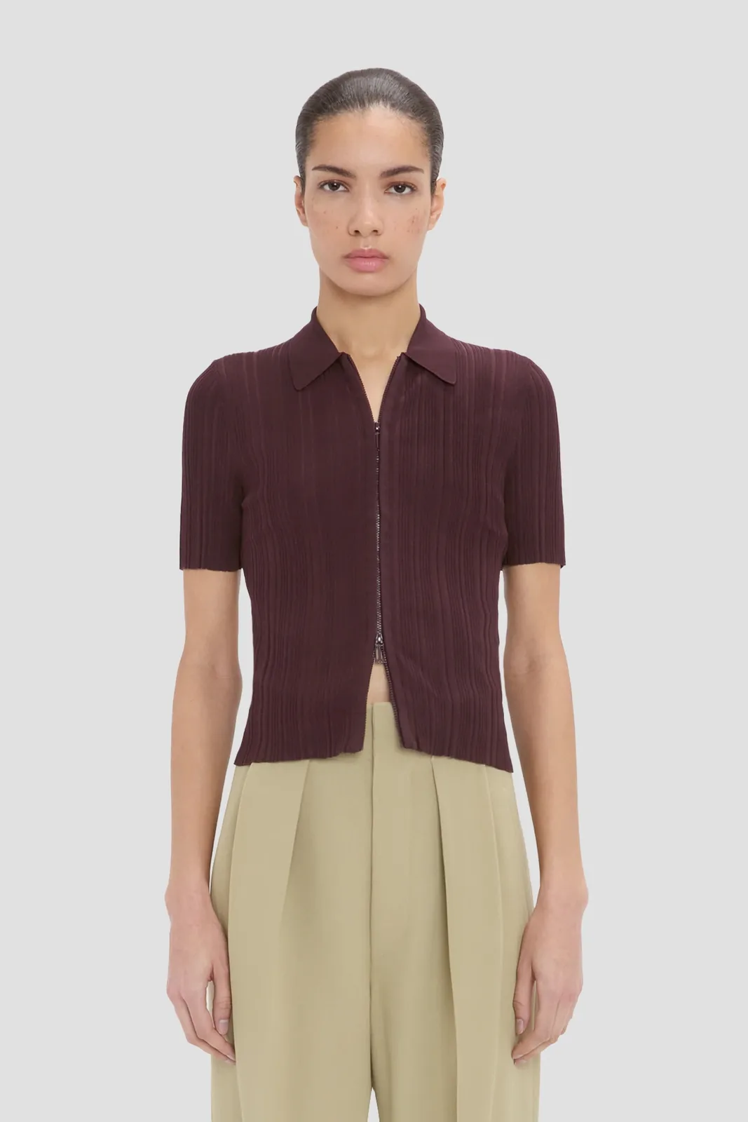 Ribbed Polo Top Acai