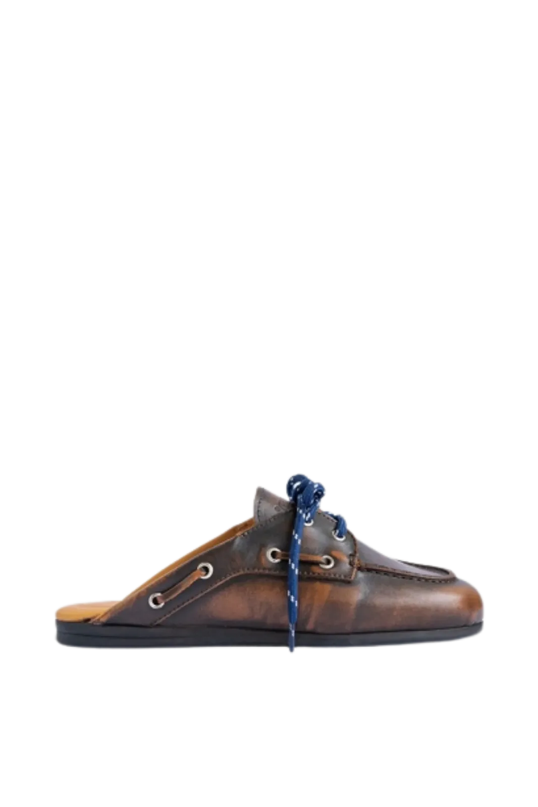 Boat Loafer Mule Leather in Coffee