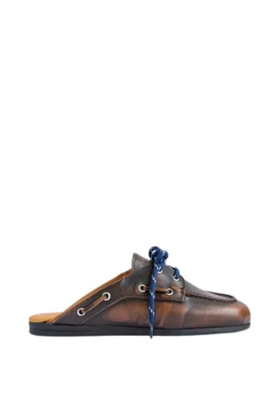 Posa Boat Loafer Mule Leather in Coffee