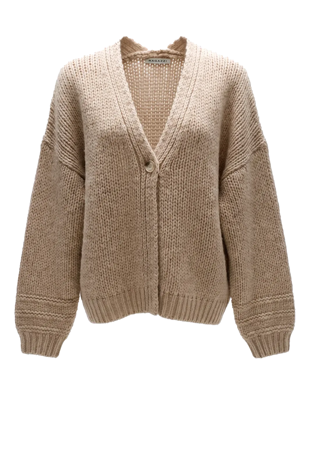 Cardigan V-Neck Ballon Sleeve in Mid Natural