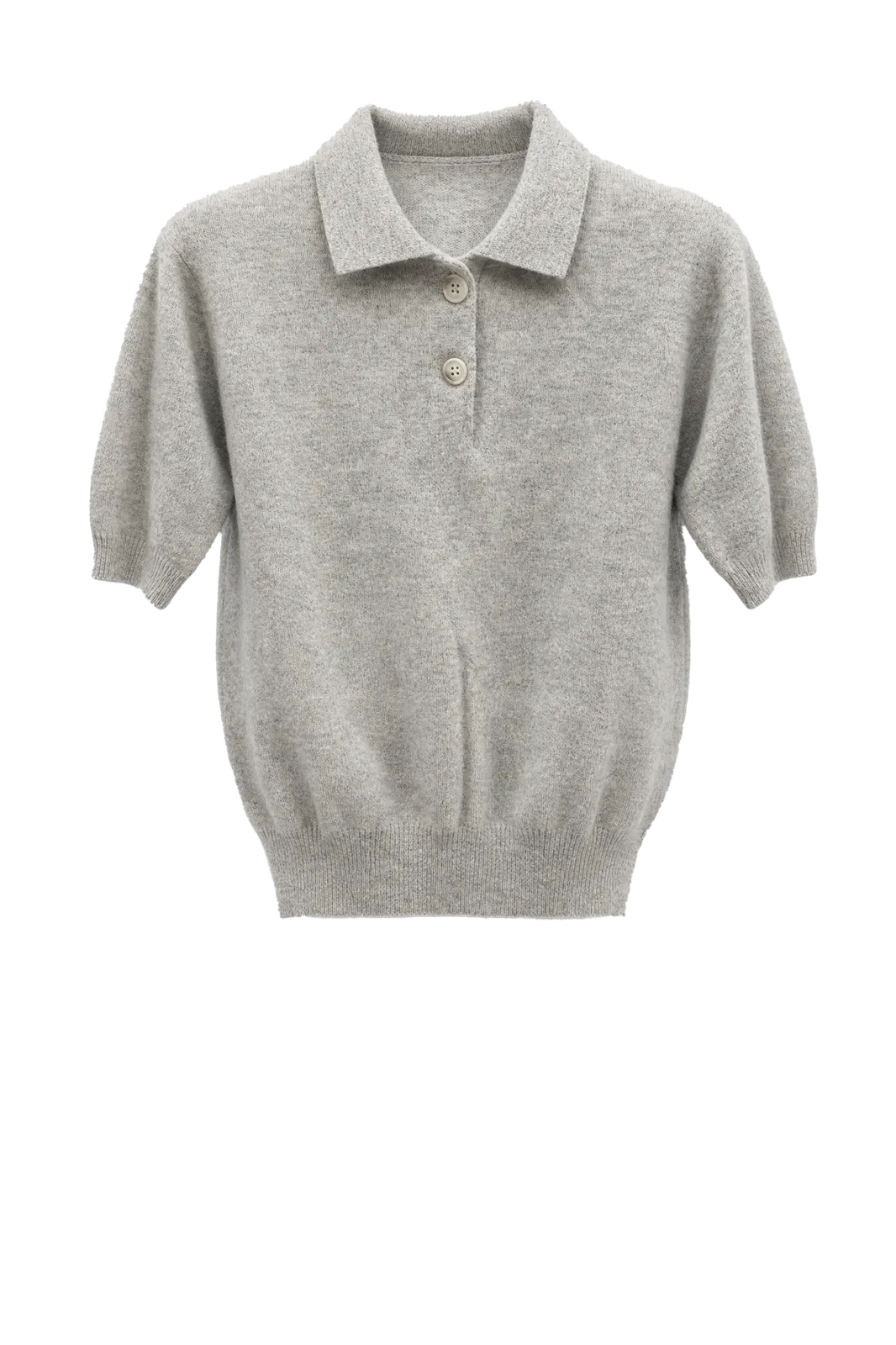 Polo Neck Sweater Short Sleeve in Mid Grey Melange