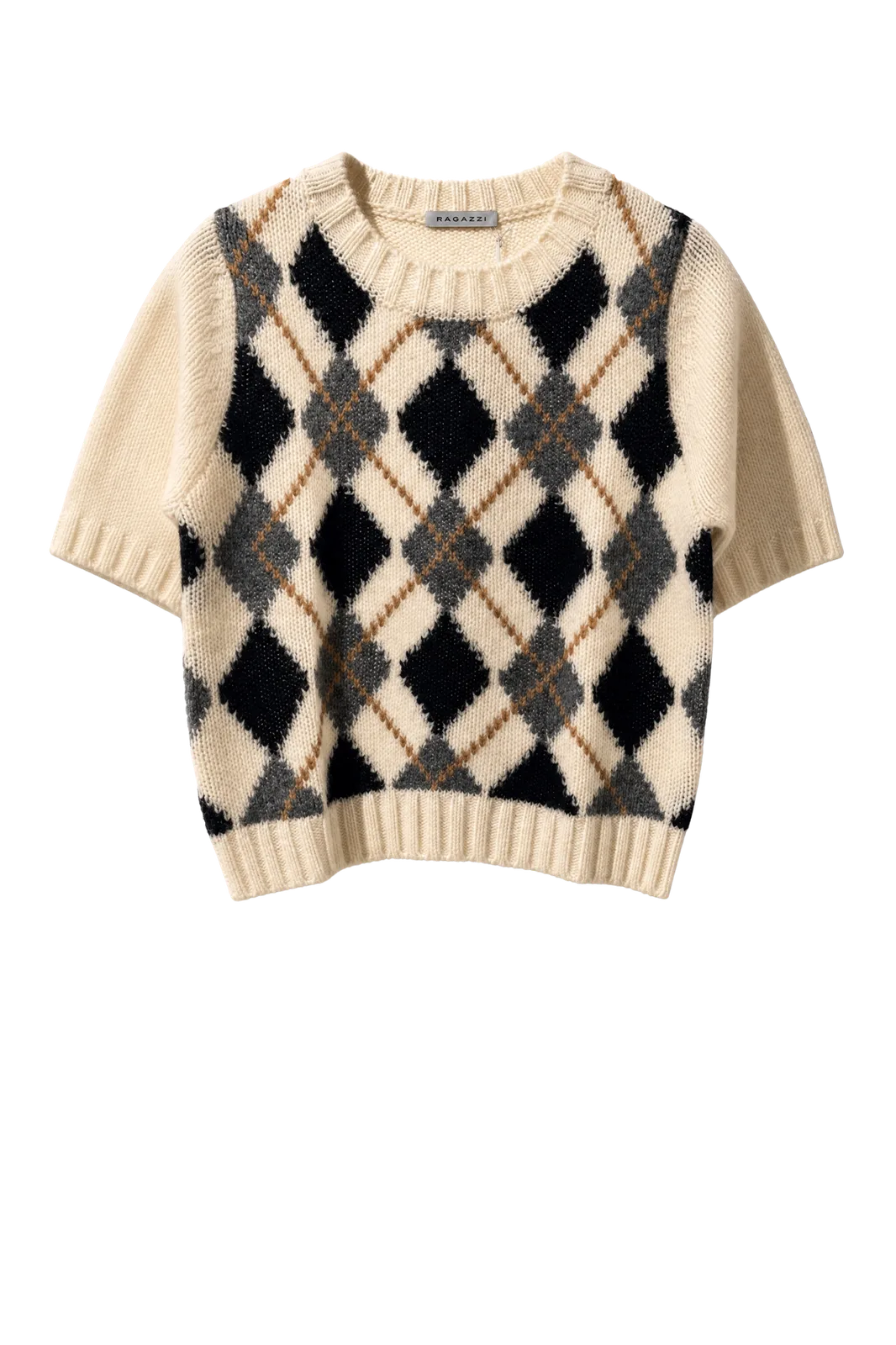 Pullover Crew Neck Argyle in Off-White