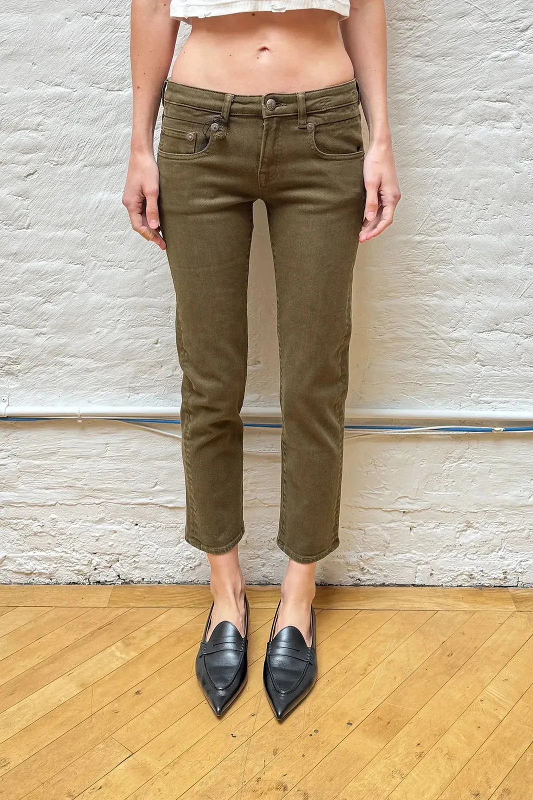 Hose Boy Straight in Military Green Stretch