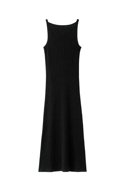 Soft Goat Kleid Fine Knit Cable Knit in Black