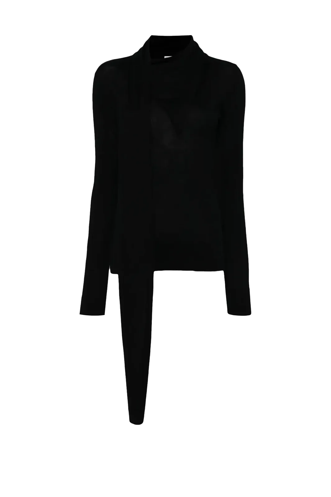 Pullover Draped-Scarf Fine Knit in Black