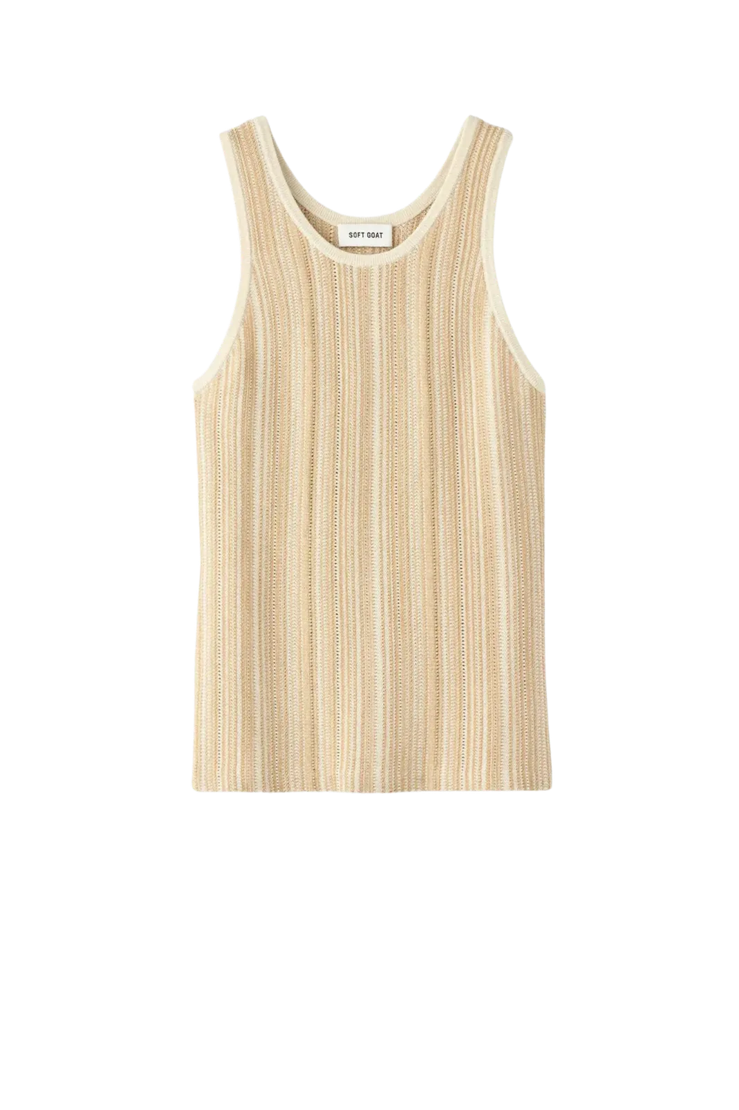 Top Textured Striped Singlet in Camel